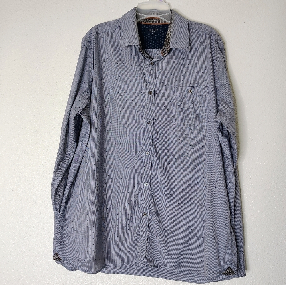 Ted Baker London Men's Blue Micro Print W/Polkadot TextureButton Up Shirt Size 6